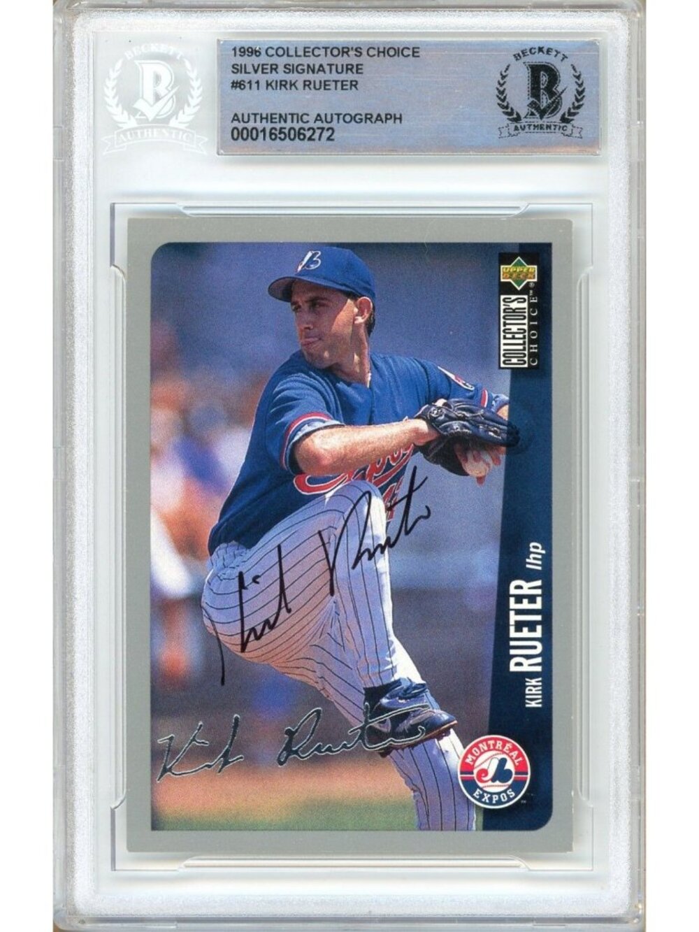 Kirk Rueter Signed 1994 Collector's Choice Silver #611 Expos BAS Slab Auto MLB